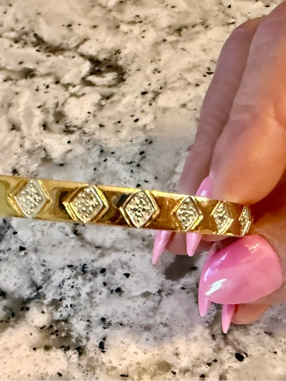 Diamond Pave accent yellow gold over 925 sterling silver hinged bracelet